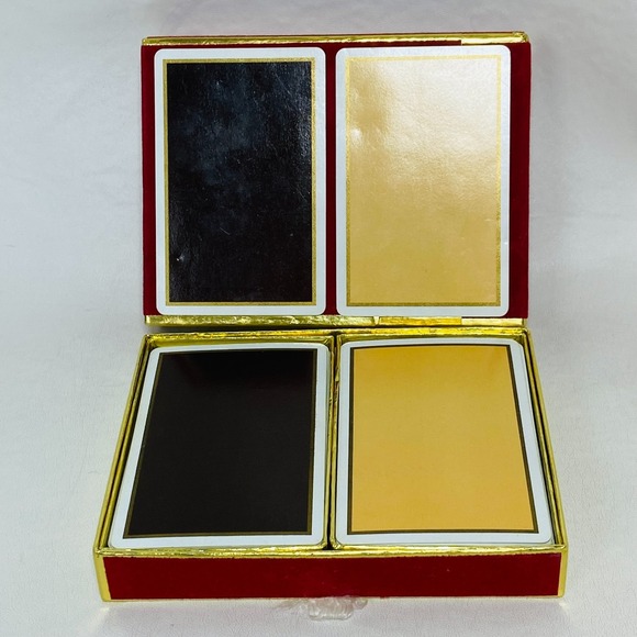 Vintage Congress Playing Cards Red Velvet Box Double Deck Cel-U-Tone Brown Retro - Picture 3 of 4
